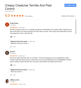 Creepy Creatures Google Reviews