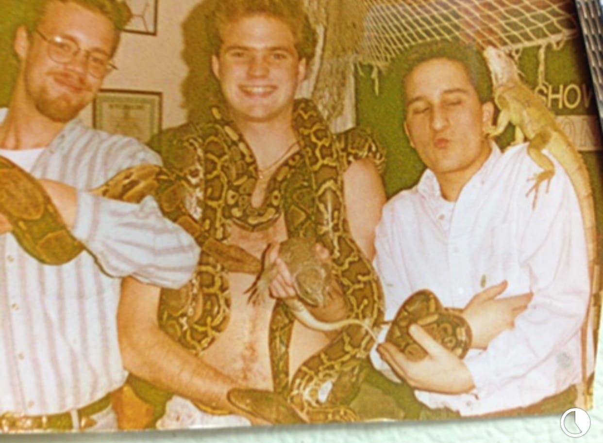 Dusty Showers in college with his snakes and lizards
